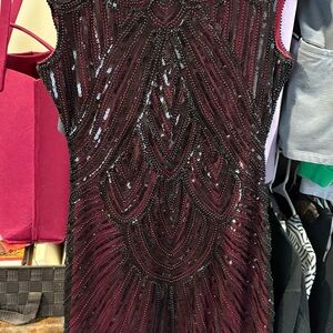 Elegant Burgundy Beaded Dress